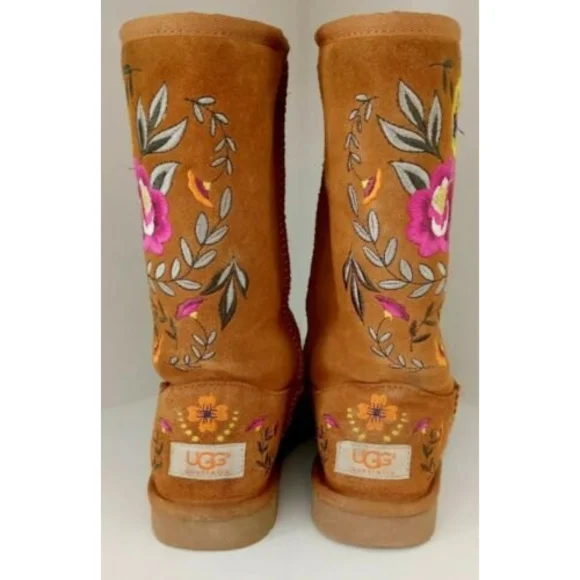 UGG Australia Juliette Boots Floral Embroidery Suede Chestnut Womens Size 5 - Picture 10 of 12
